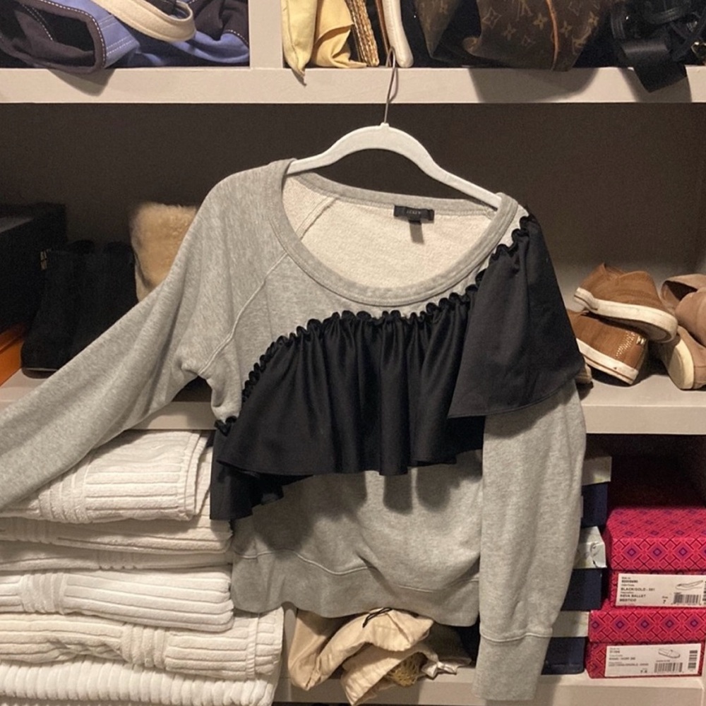 Jcrew Asymmetrical Ruffle Sweatshirt - Picture 2 of 3